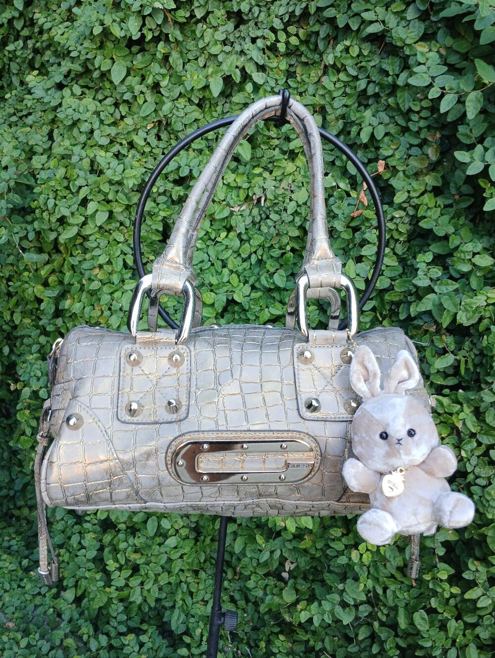 Y2K Metalic Guess Crocodile Embossed Tan Bag